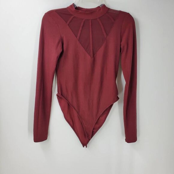 DEREK HEART womens S wine red long sleeve bodysuit onesie - Picture 1 of 4